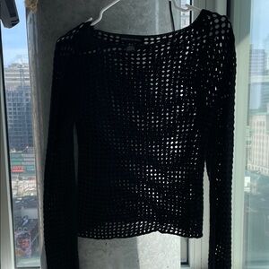 Streetwear Society Black Open-Weave Crochet Sweater